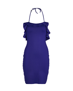 Lanvin Halterneck Bodycon Frill Dress, Polymide/Polyester, Cobalt Blue, 38
