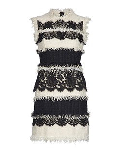 Lanvin Tweed & Lace Sleeveless Dress, Cotton, Black/White/Cream, UK12