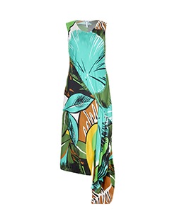 Loewe Sleeveless Asymmetric Print Dress, Silk, Green/Multicolour, UK 14