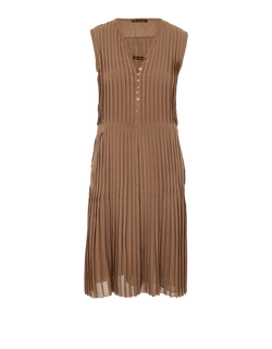 Loro Piana Sleeveless Pleated Midi Dress,Silk/Poly, Beige, UK6, 2*