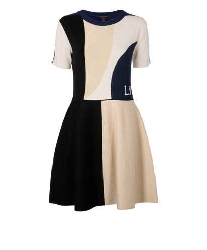 Louis Vuitton Knit Skater Dress, &pound;350, Clothing, Beige/Black/Navy, Wool, Front view