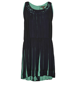 Louis Vuitton Pleated Sleeveless Dress, Silk, Navy/Green, 14, 2