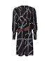 Louis Vuitton Brown Belted Chain Silk long sleeve dress, front view