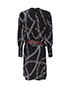 Louis Vuitton Brown Belted Chain Silk long sleeve dress, back view