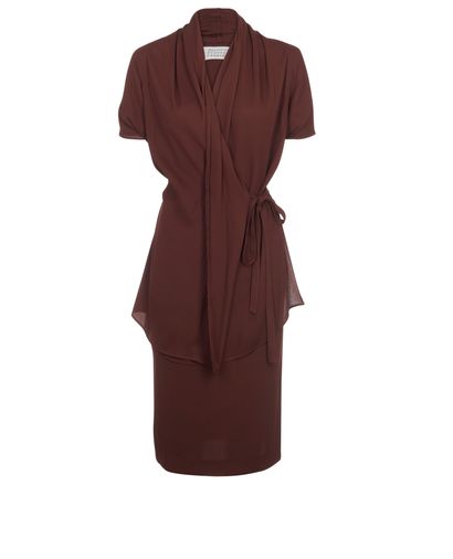 Maison Margiela Wrap Belted Midi Dress, &pound;135, Clothing, Red, Acetate, Front view