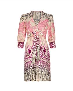 Mathew Williamson Long Sleeve Dress, Wool, Cream/Multi, UK 12