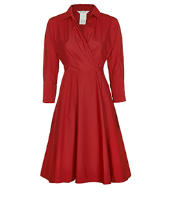 Max Mara Long Sleeved Dress, Cotton, Red, UK4