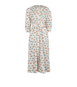 Max Mara Belted Midi Dress, Cotton, White/Orange, UK14, 3*