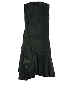 Alexander McQueen Ruffle Dress, Leather/Suede, Green, 12, 2