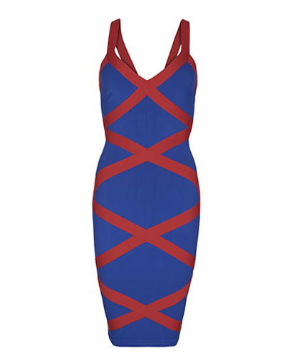 Alexander McQueen Asymmetric Striped Bodycon Dress, front view