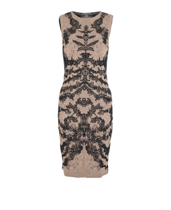 Alexander McQueen Midi Dress, Viscose/Silk, Beige/Black, Sz M, 2*