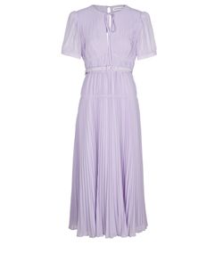 Self-Portrait Pleated Belted Midi Dress, Polyester, Lilac, UK10, 3*