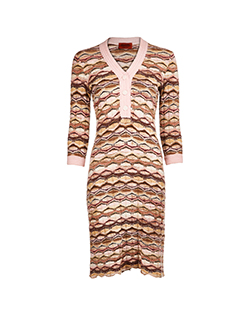 Missoni Button Up Dress, Wool, Pink/Multi, UK 8