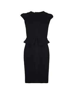 Miu Miu Short Sleeve Peplum Dress, Triacetate Blend, Black, UK 8