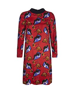 Miu Miu High Neck Floral Shift Dress, Viscose, Red Multi, UK 10