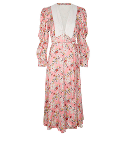 Miu Miu Floral Satin Sable Midi Dress, Viscose, Pink, UK6, 3*