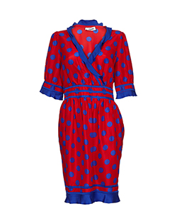 Moschino Polka Dot Dress, Silk, Red/Blue, UK 16