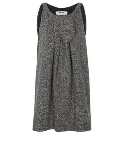 MSGM Sleeveless Woven Ruffle Bow Mini Dress, Grey, UK14, 3*, XY