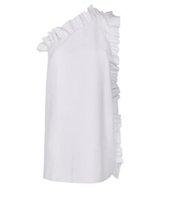 MSGM One Shoulder Crepe Ruffle Dress, White, UK12, 3*, XY
