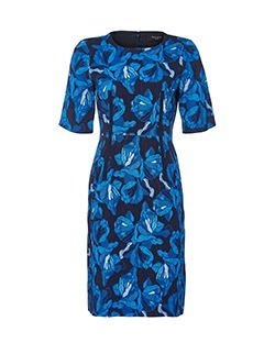 Paul Smith Floral Pencil Dress, Viscose, Blue, UK 12