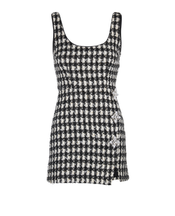 Self- Portrait Check Boucle Mini Dress, Polyester, Black/White, UK4, 3*