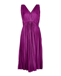 Prada V-Neck Fully Pleated Dress, Silk, Violet, UK 14