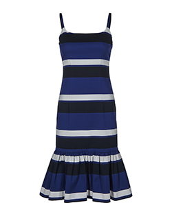 Prada Fishtail Midi Stripe Dress, Cotton, Blue/white, UK 6