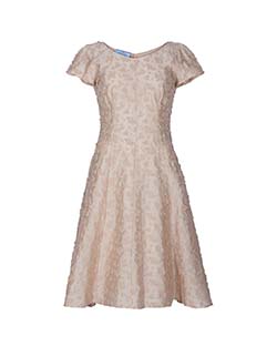 Prada Floral Embellished Short Sleeve Dress, Viscose, Nude, UK 10