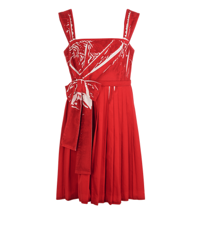 Prada Printed Pleated Mini Dress, &pound;150, Clothing, Red, Cotton, Front view