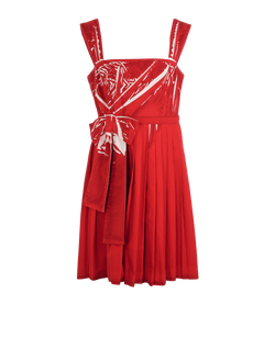 Prada Printed Pleated Mini Dress, Cotton, Red, UK 14, 2*
