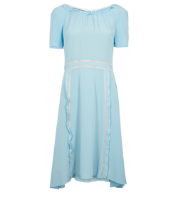 Prada Short Sleeve Midi Dress, Silk, Blue, UK8, 3*