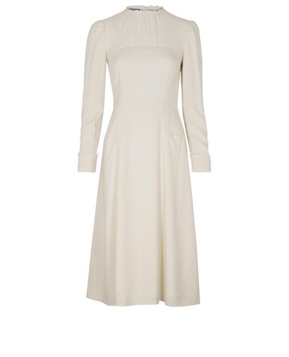Prada Long Sleeve Lace Trim Dress, &pound;300, Clothing, Cream, Acetate, Front view