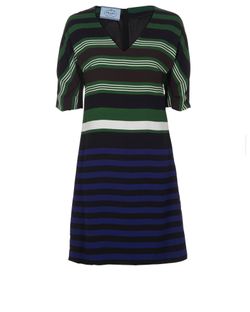 Prada Stripe Dress, Viscose, Black/Blue/Green, UK10