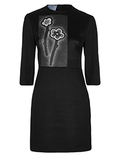Prada Flower Motif Dress, Black, Polymide, UK 8