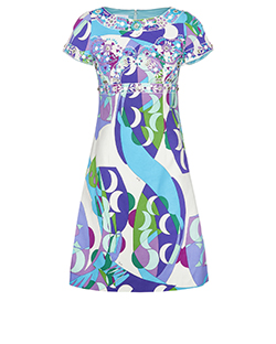 Emilio Pucci Rhinestone Short Sleeve Dress, Cotton/Linen, Multi, UK 10