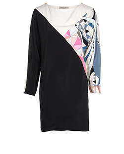 Emilio Pucci Asymmetric Design Dress, Silk, Black, Cream, Multicolor, UK 8