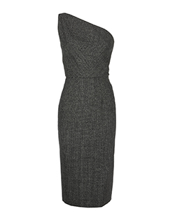 Roland Mouret One Shoulder Fine Check Dress, Wool, Grey/Black, UK 10