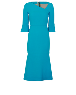 Roland Mouret Asymmetric Neck Midi Dress, Wool, Blue, UK8, 3*