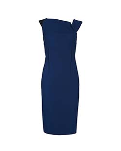 Roland Mouret Zipped Sleeveless Dress, Wool, Black/Blue, UK 8