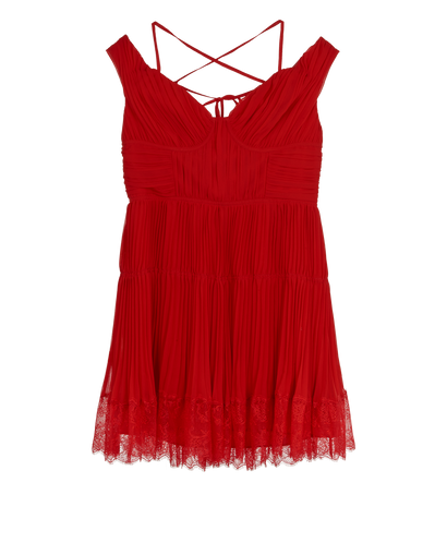 Self Portrait Plisse Style Dress, &pound;110, Clothing, Red, Polyester, Front view