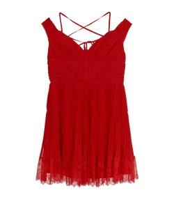 Self Portrait Plisse Style Dress, Polyester, Red, UK12, 2*