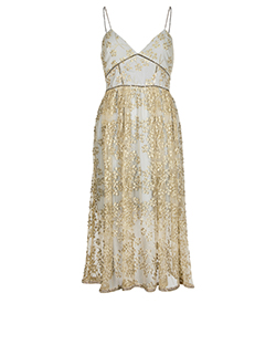 Self-Portrait Embroidered Chain Dress, Polyester, Gold/Grey, UK 12