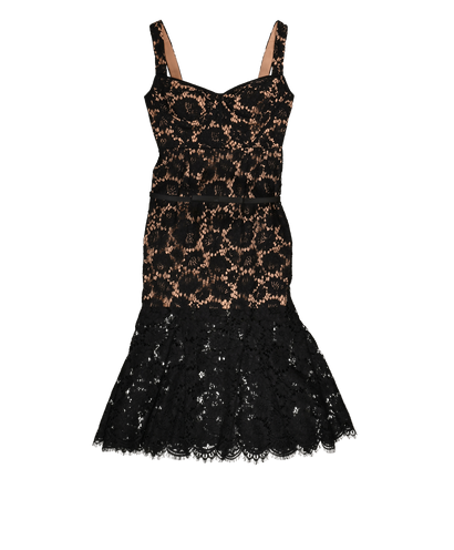 Self Portrait Fine Lace Midi Dress, £120, Clothing, Black, Polyester (Polymer), Front view