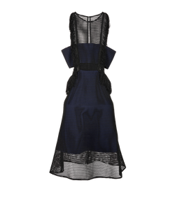 Self-Portrait Cutout Midi Dress, Womens, Blk/Navy, Sz 6, 3*