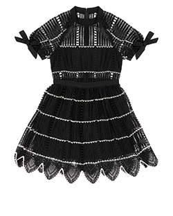 Self-Portrait Crochet Scallop Mini Dress, Polyester, Black, 10