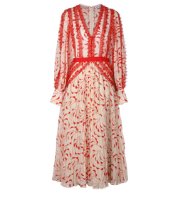 Self-Portrait Cresent Printed Maxi Dress, Poly, Red/Beige, UK 10, 3*