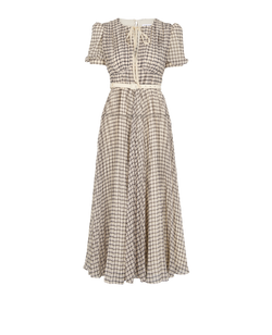 Self-Portrait Belted Checked Midi Dress, Poly, Cream/Black, UK 4, 3*