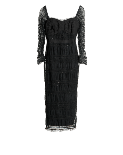 Self-Portrait Dot Mesh Midi Dress, £90, Clothing, Black, Polyester (Polymer), Front view