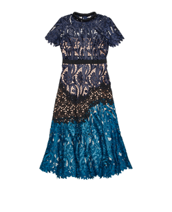 Self Portrait Prairie Guipure Midi Dress, Polyester, Blue, UK8, 3*