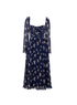 Self-Portrait Pansy Print Pleated Maxi Dress, &pound;120, Clothing, Navy, Polyester (Polymer), Front view